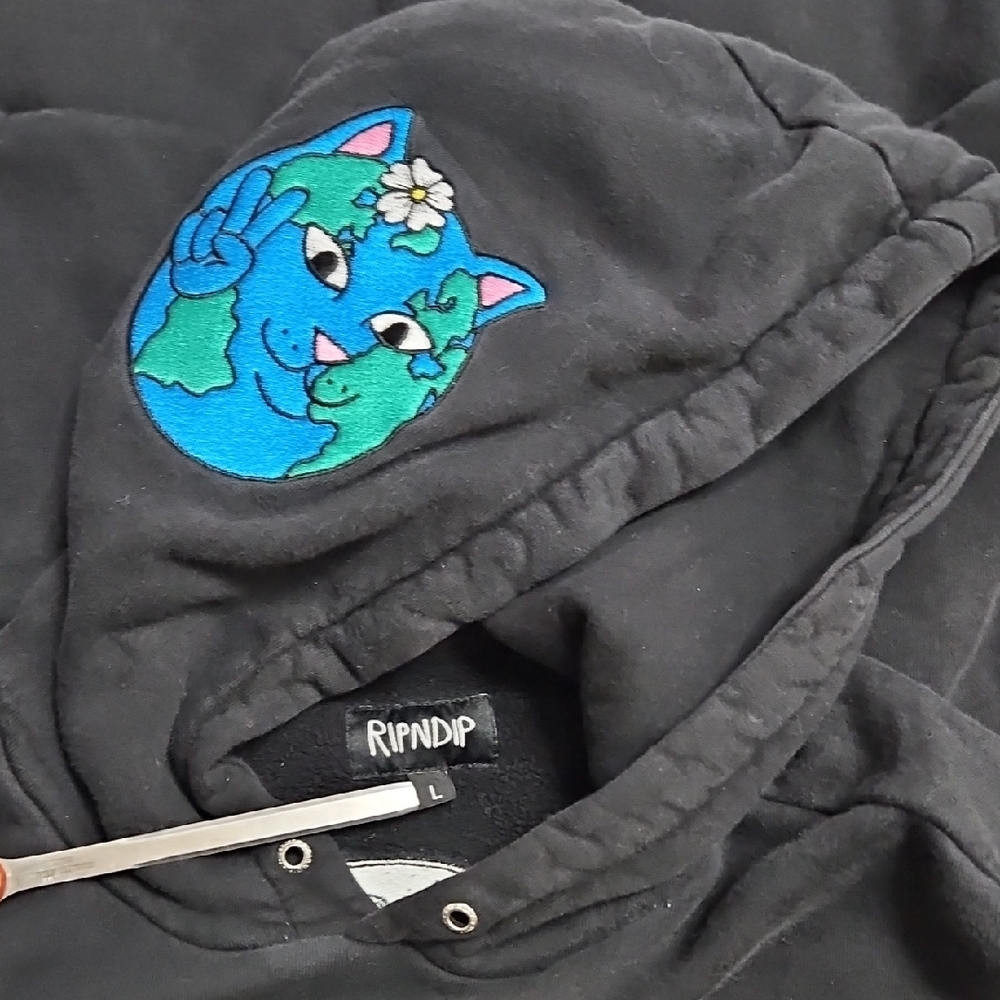 Ripndip Size Large Black Hoodie Save The World Earth Patches - Picture 6 of 13